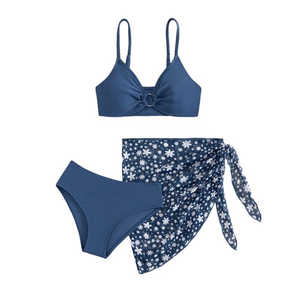 Blue Floral Teen Size 12-14 3-piece Swimwear Set